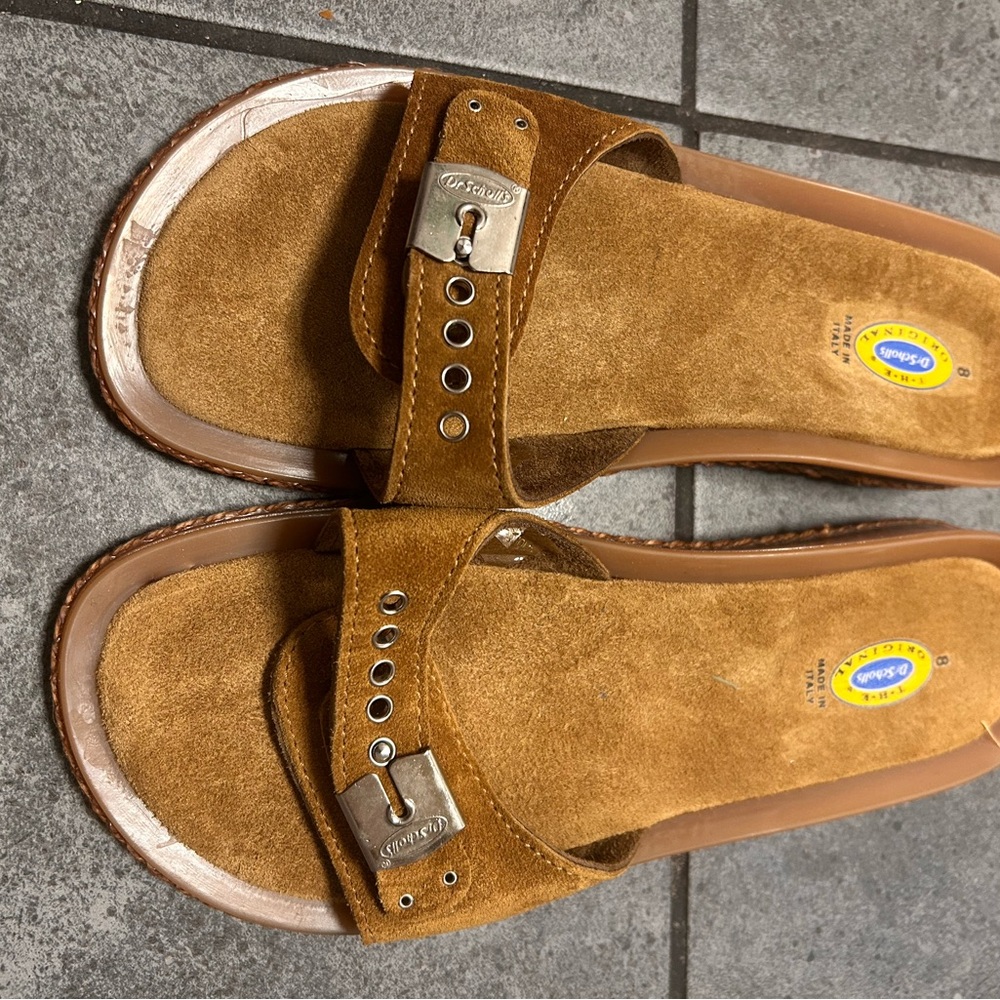 Dr. Scholl's Tan Suede Slide Sandals